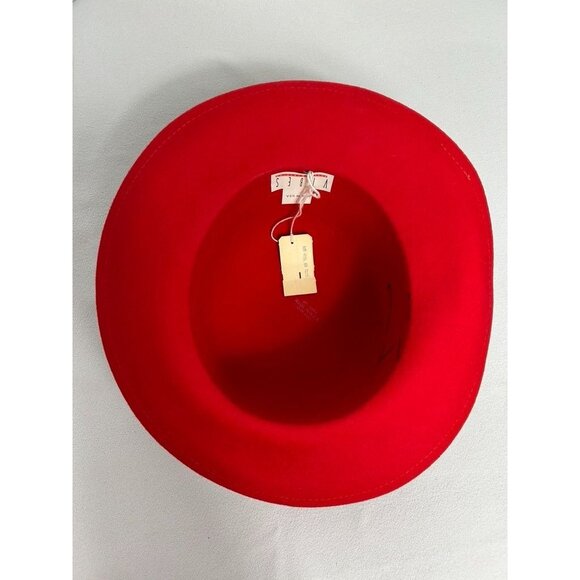 Vibes Women's Velvet Ribbon Trim Wool Hat in Red / Black - Sz S - Picture 9 of 10